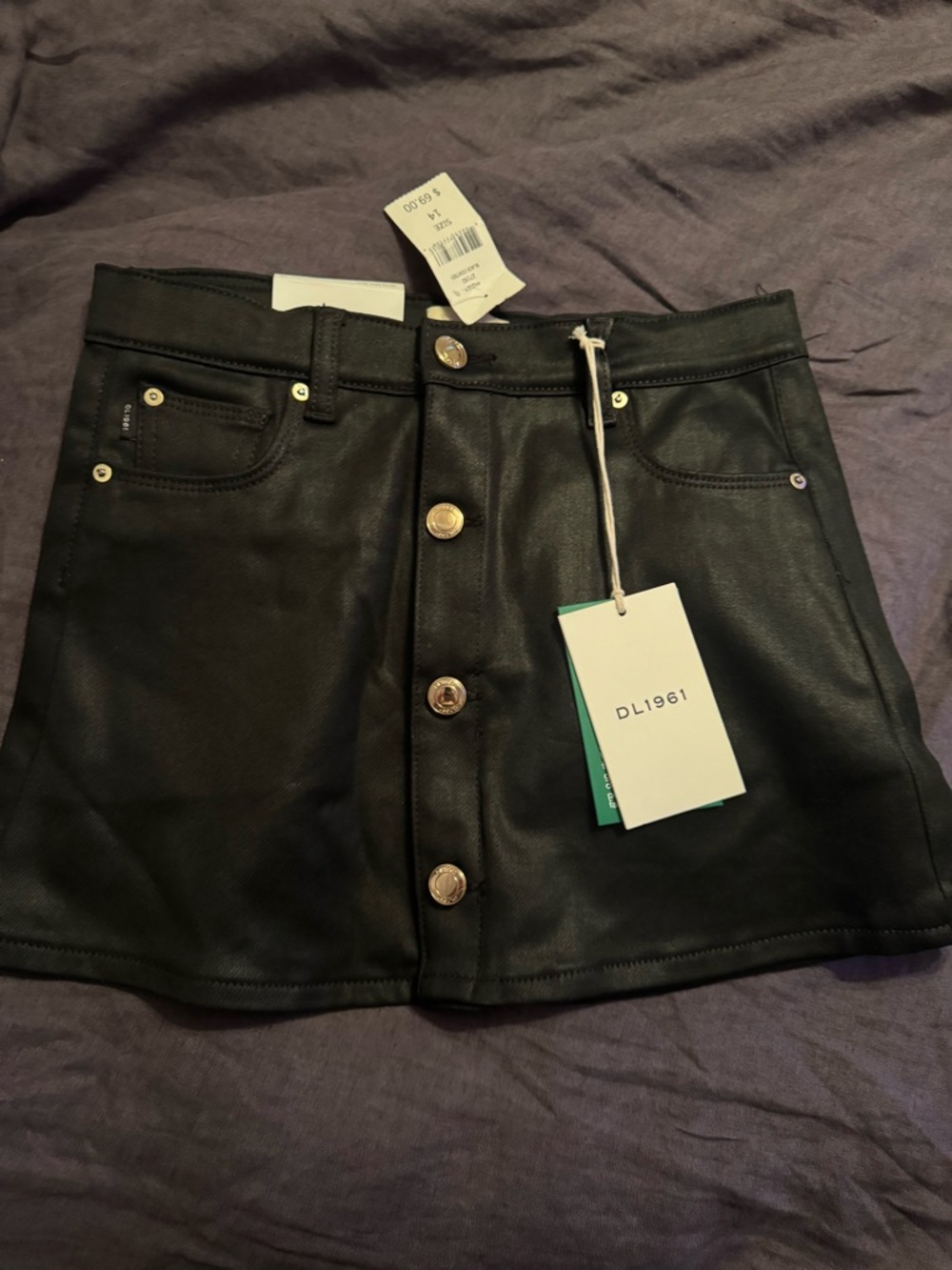 DL1961 Black Faux Leather Button-Front Mini Skirt